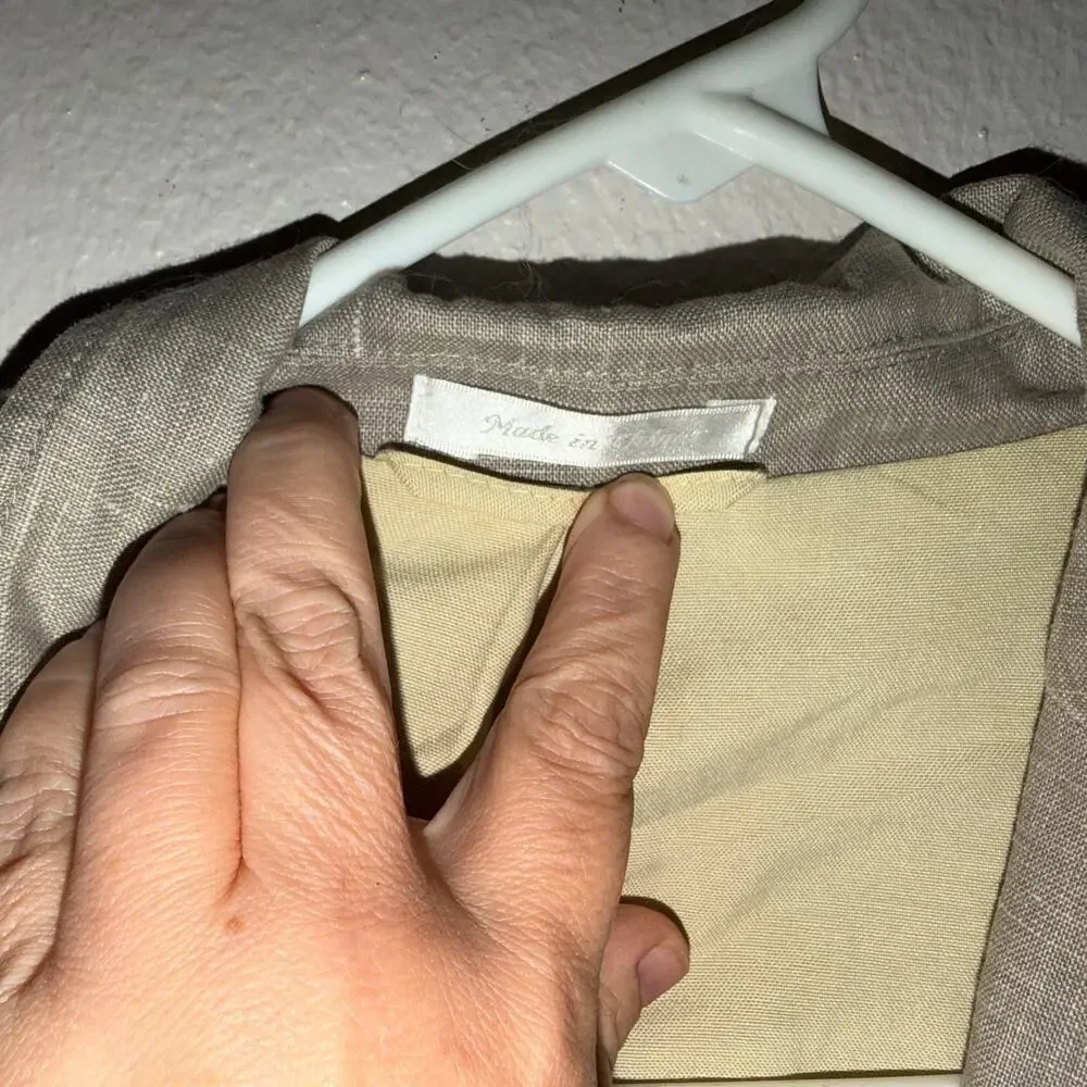 Calvin Klein 100% Linen Blazer 44R Khaki Lightweight Jacket - Picture 7 of 9